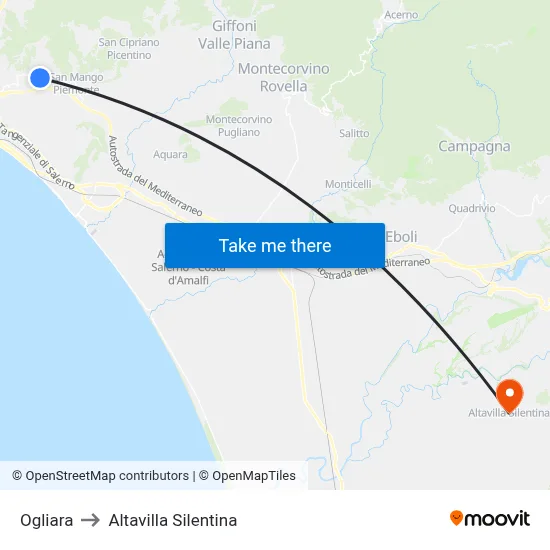 Ogliara to Altavilla Silentina map