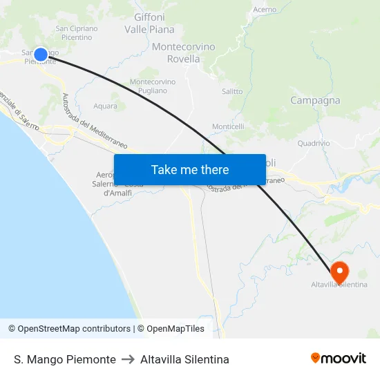 S. Mango Piemonte to Altavilla Silentina map