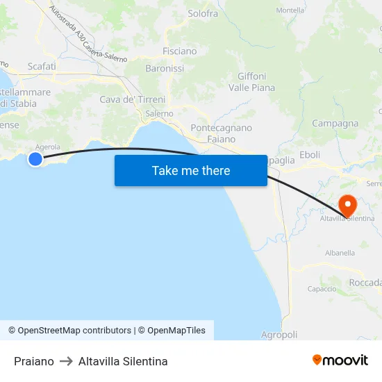Praiano to Altavilla Silentina map