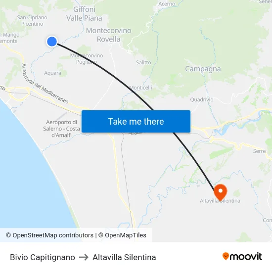 Capitignano Junction to Altavilla Silentina map