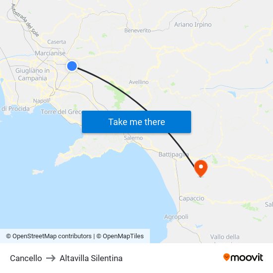 Cancello to Altavilla Silentina map
