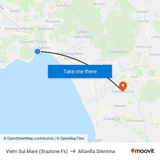 Vietri Sul Mare (Stazione Fs) to Altavilla Silentina map