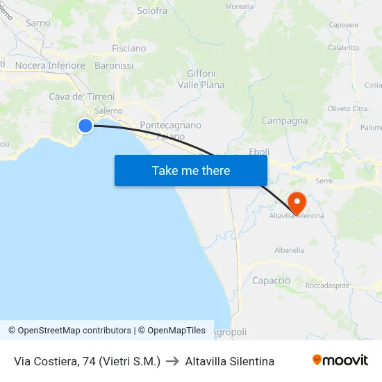 Coastal Road, 74 (Vietri S.M.) to Altavilla Silentina map