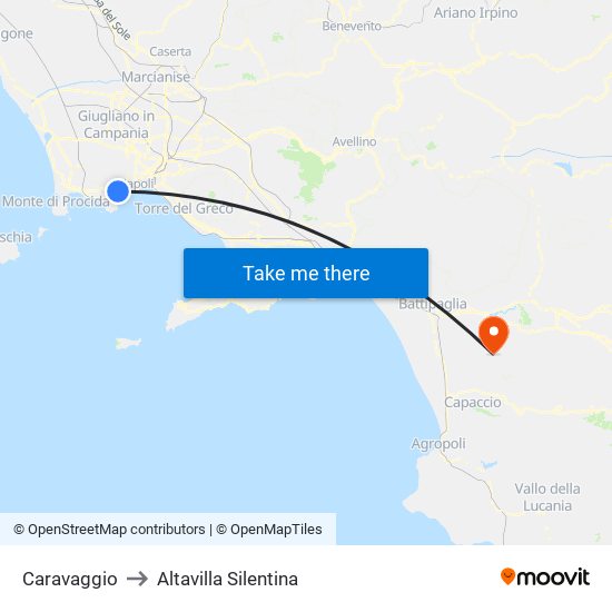 Caravaggio to Altavilla Silentina map