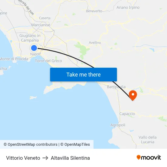 Vittorio Veneto to Altavilla Silentina map