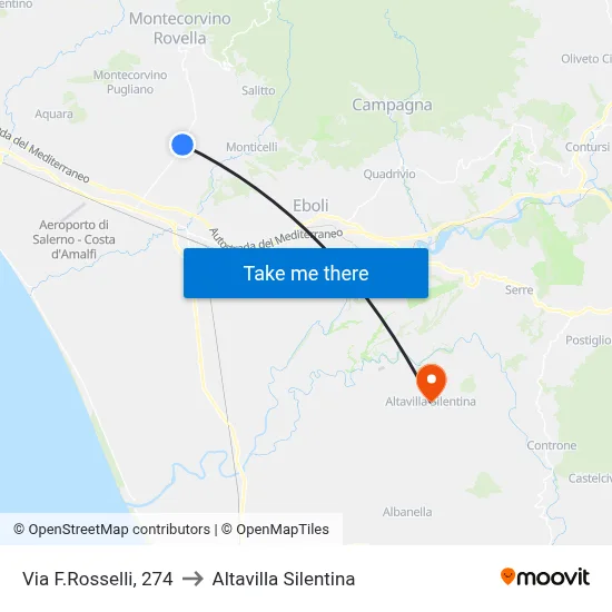 Via F. Rosselli, 274 to Altavilla Silentina map