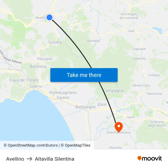 Avellino to Altavilla Silentina map