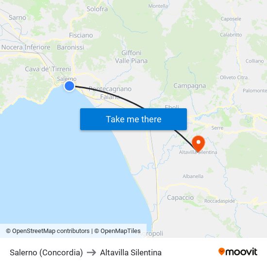 Salerno (Concordia) to Altavilla Silentina map