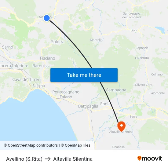 Avellino (Santa Rita) to Altavilla Silentina map