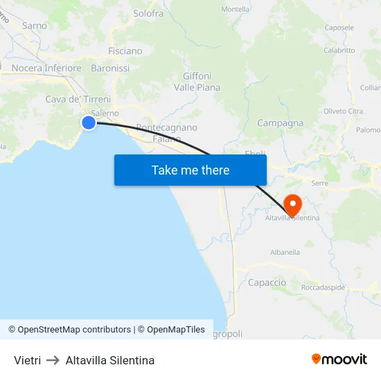 Vietri to Altavilla Silentina map