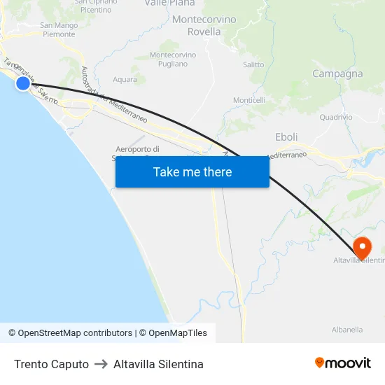 Trento Caputo to Altavilla Silentina map