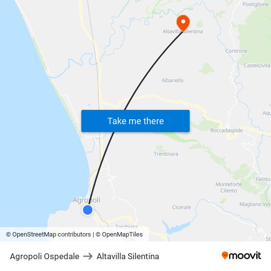 Agropoli Ospedale to Altavilla Silentina map