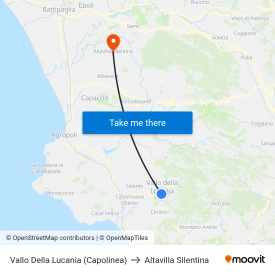 Vallo Della Lucania (Terminal) to Altavilla Silentina map