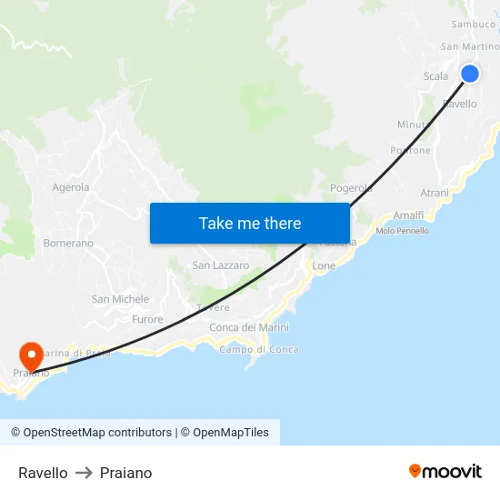 Ravello to Praiano map