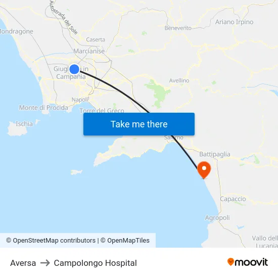 Aversa to Campolongo Hospital map