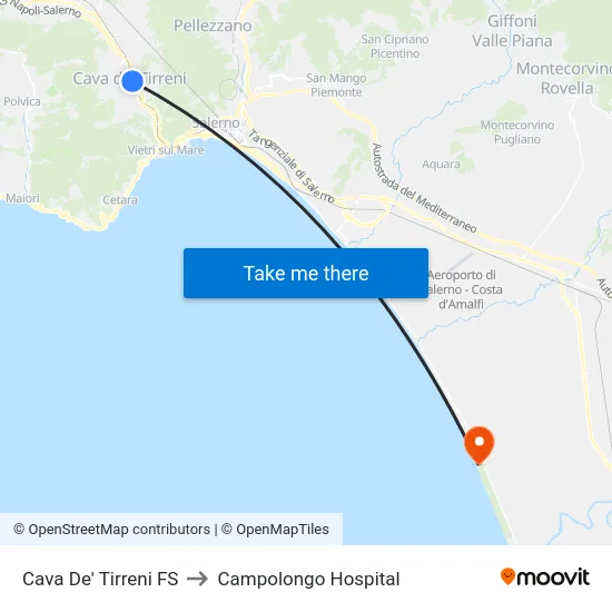 Cava De' Tirreni FS to Campolongo Hospital map