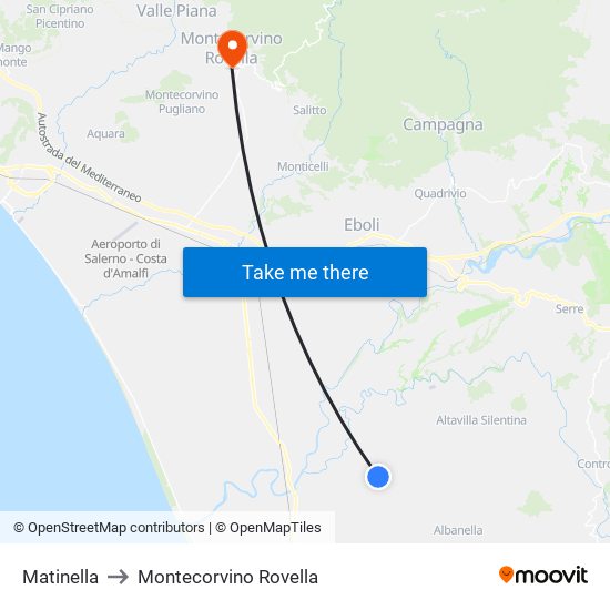 Matinella to Montecorvino Rovella map