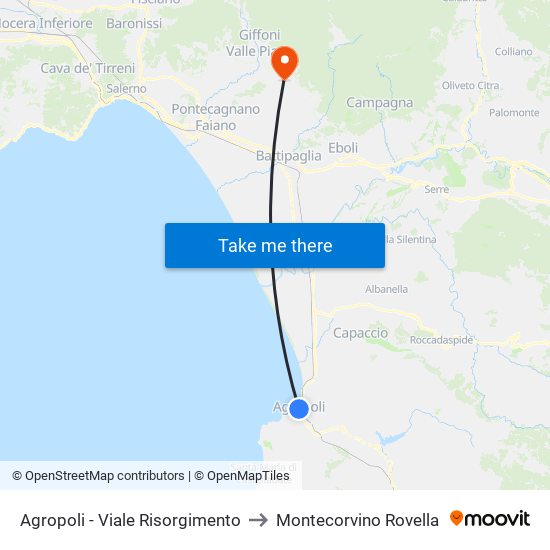 Agropoli - Viale Risorgimento to Montecorvino Rovella map