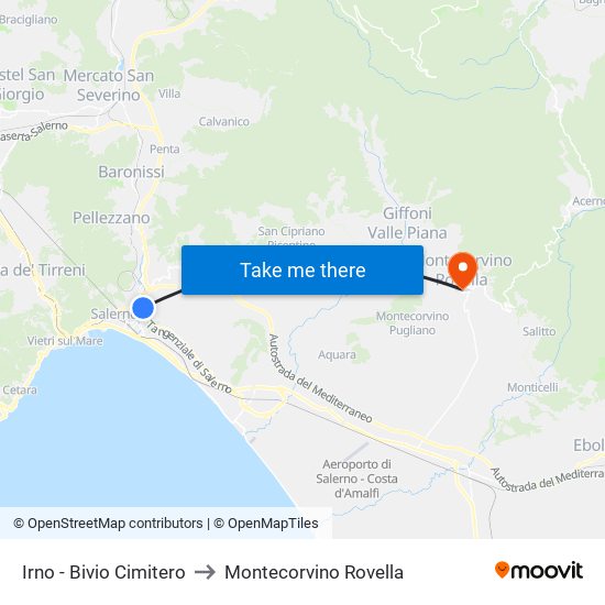 Irno - Bivio Cimitero to Montecorvino Rovella map