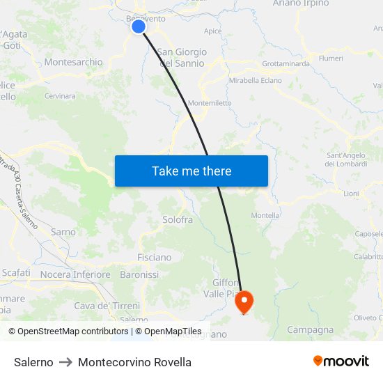 Salerno to Montecorvino Rovella map