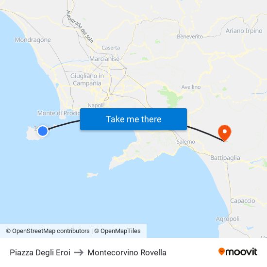 Piazza Degli Eroi to Montecorvino Rovella map