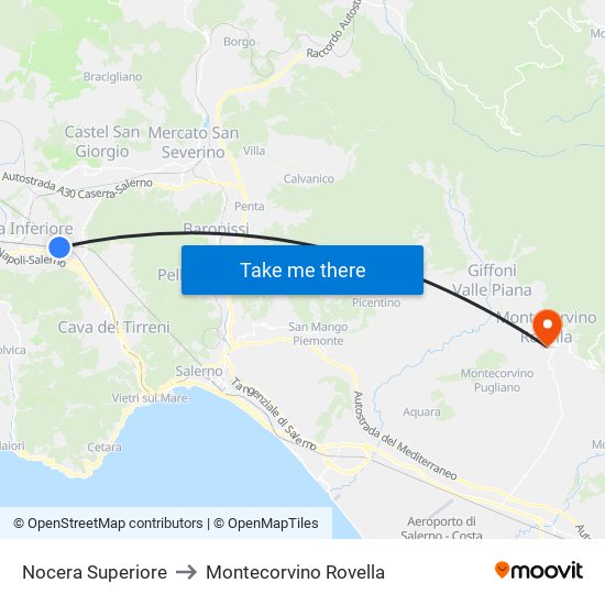 Nocera Superiore to Montecorvino Rovella map