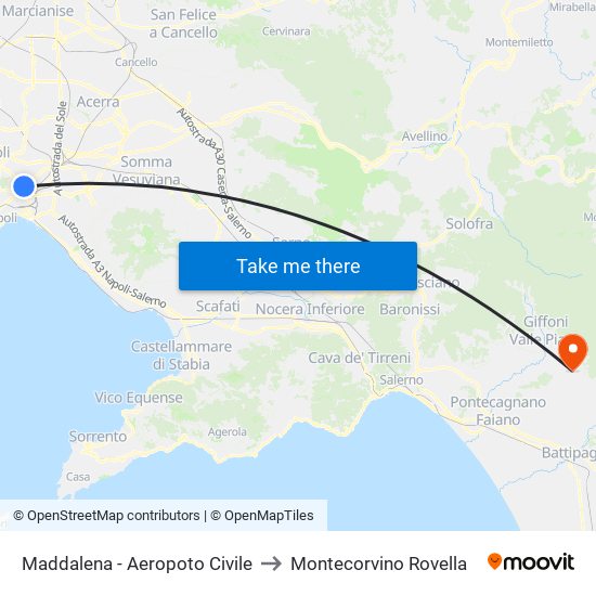 Maddalena - Aeropoto Civile to Montecorvino Rovella map