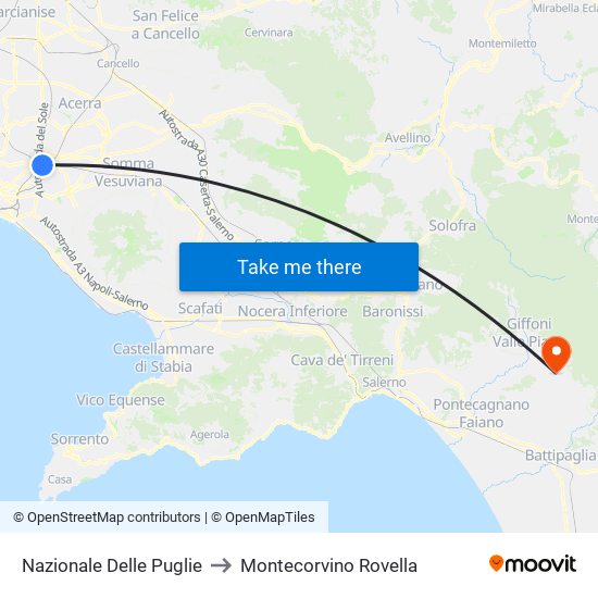 Nazionale Delle Puglie to Montecorvino Rovella map