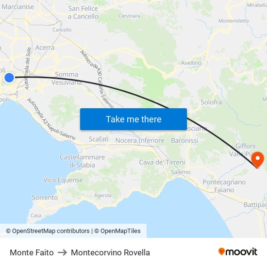 Monte Faito to Montecorvino Rovella map