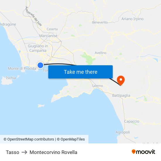 Tasso to Montecorvino Rovella map