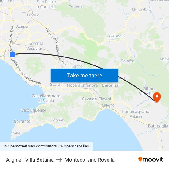Argine - Villa Betania to Montecorvino Rovella map