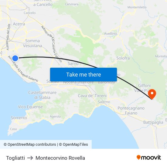 Togliatti to Montecorvino Rovella map