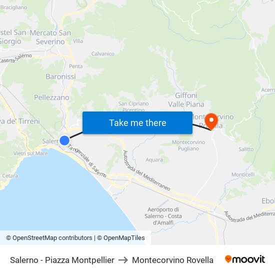 Salerno - Piazza Montpellier to Montecorvino Rovella map