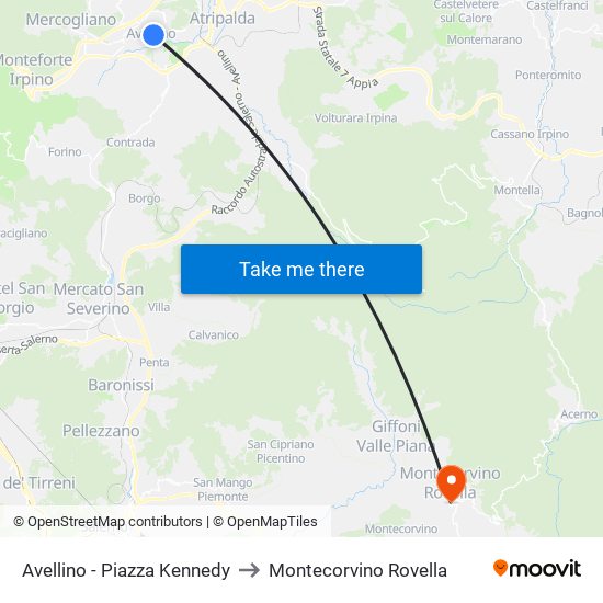 Avellino - Piazza Kennedy to Montecorvino Rovella map