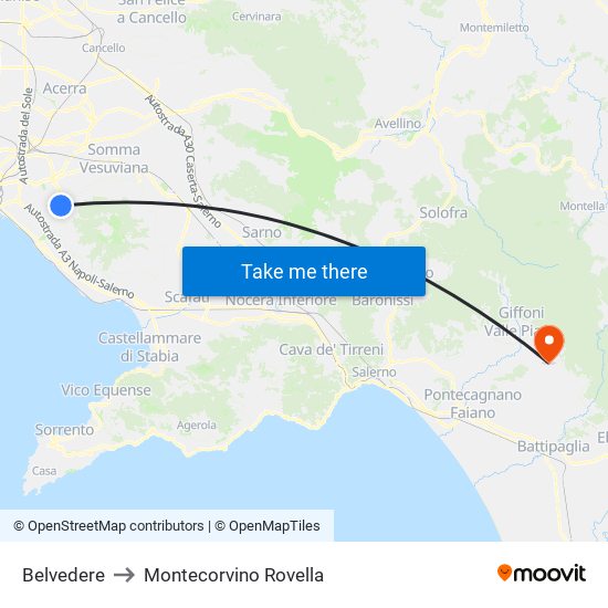 Belvedere to Montecorvino Rovella map