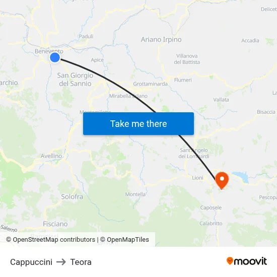 Cappuccini to Teora map