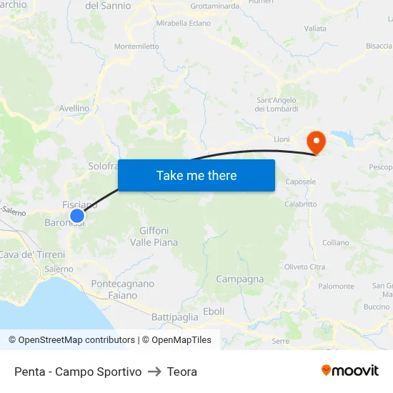 Penta - Sports Field to Teora map