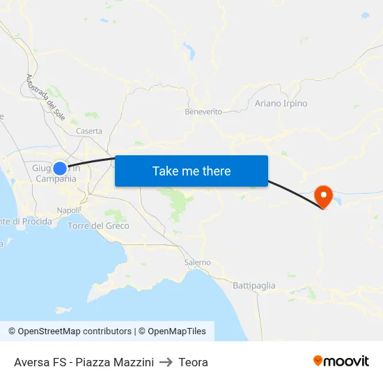 Aversa Station - Piazza Mazzini to Teora map