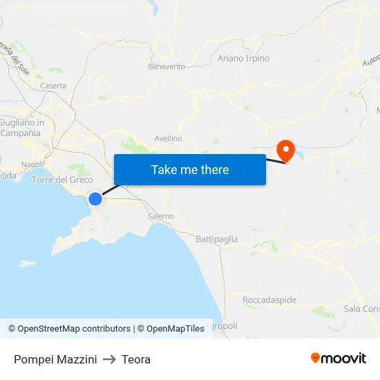 Pompei Mazzini to Teora map