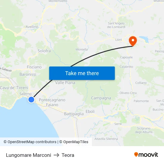 Marconi Waterfront to Teora map
