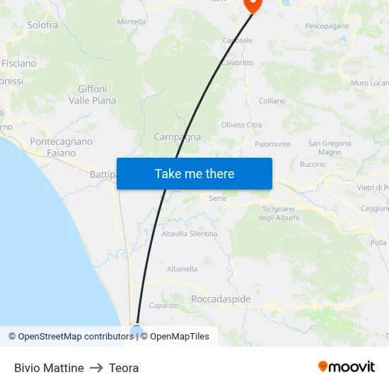 Bivio Mattine to Teora map