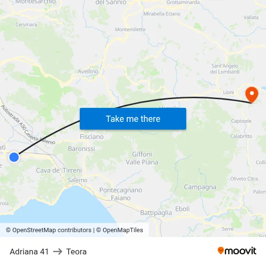 Adriana 41 to Teora map