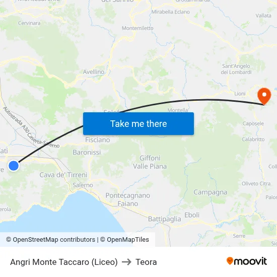 Angri Monte Taccaro (High School) to Teora map