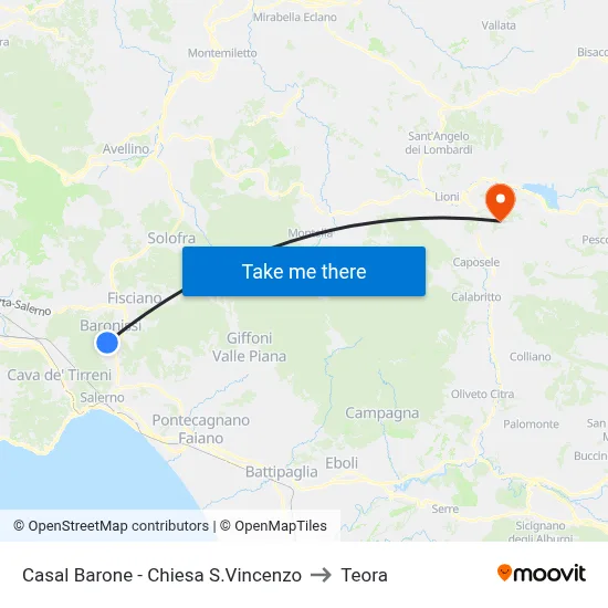 Casal Barone - St. Vincent Church to Teora map