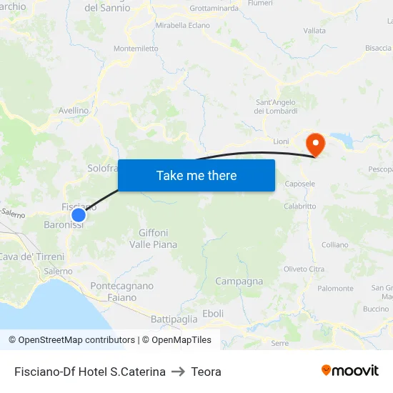 Fisciano-Hotel S.Caterina to Teora map