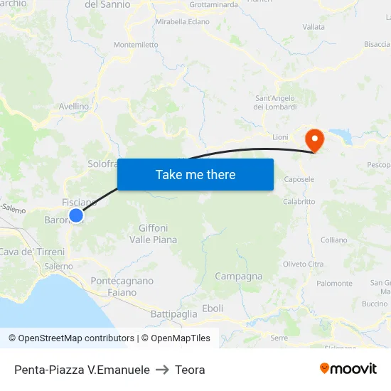 Penta-Piazza Vittorio Emanuele to Teora map