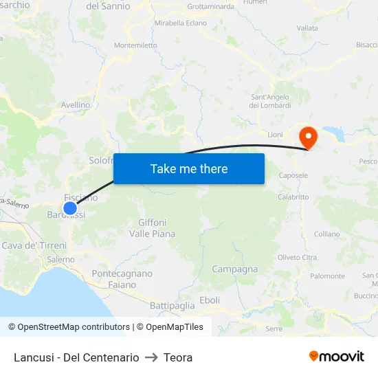 Lancusi - Del Centenario to Teora map