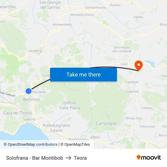 Solofrana - Montibob Bar to Teora map