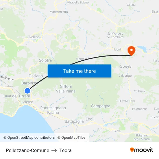 Pellezzano-City Hall to Teora map