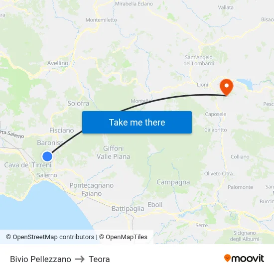 Pellezzano Junction to Teora map